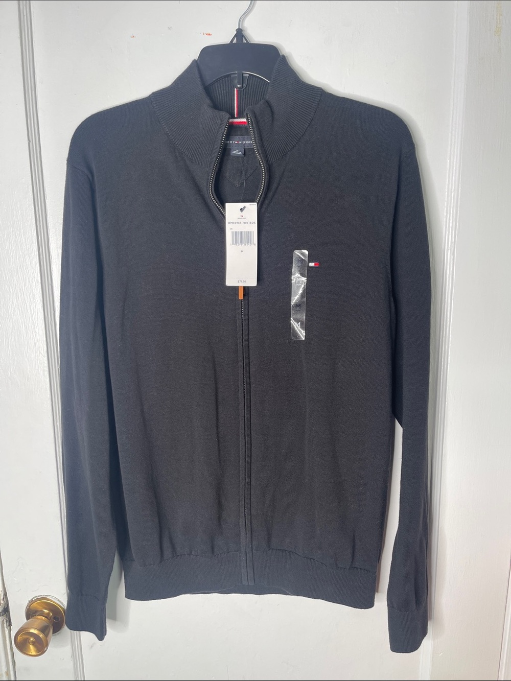 Nwt Tommy Hilfiger M Zip Up Sweater Cardigan Black Cotton Mock Neck Men’s New